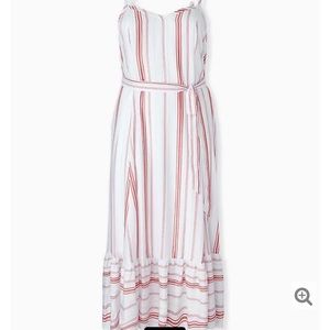 RED & WHITE STRIPE SHIRRED HEM MAXI DRESS